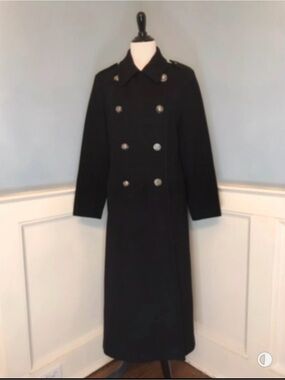 Vintage 90s Donnybrook Black Military Style Double Breasted Wool Coat Sz 8